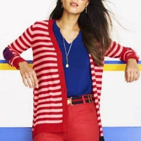 Cabi 5446 Striped Picnic Cardigan Sweater Red Medium - Picture 1 of 9